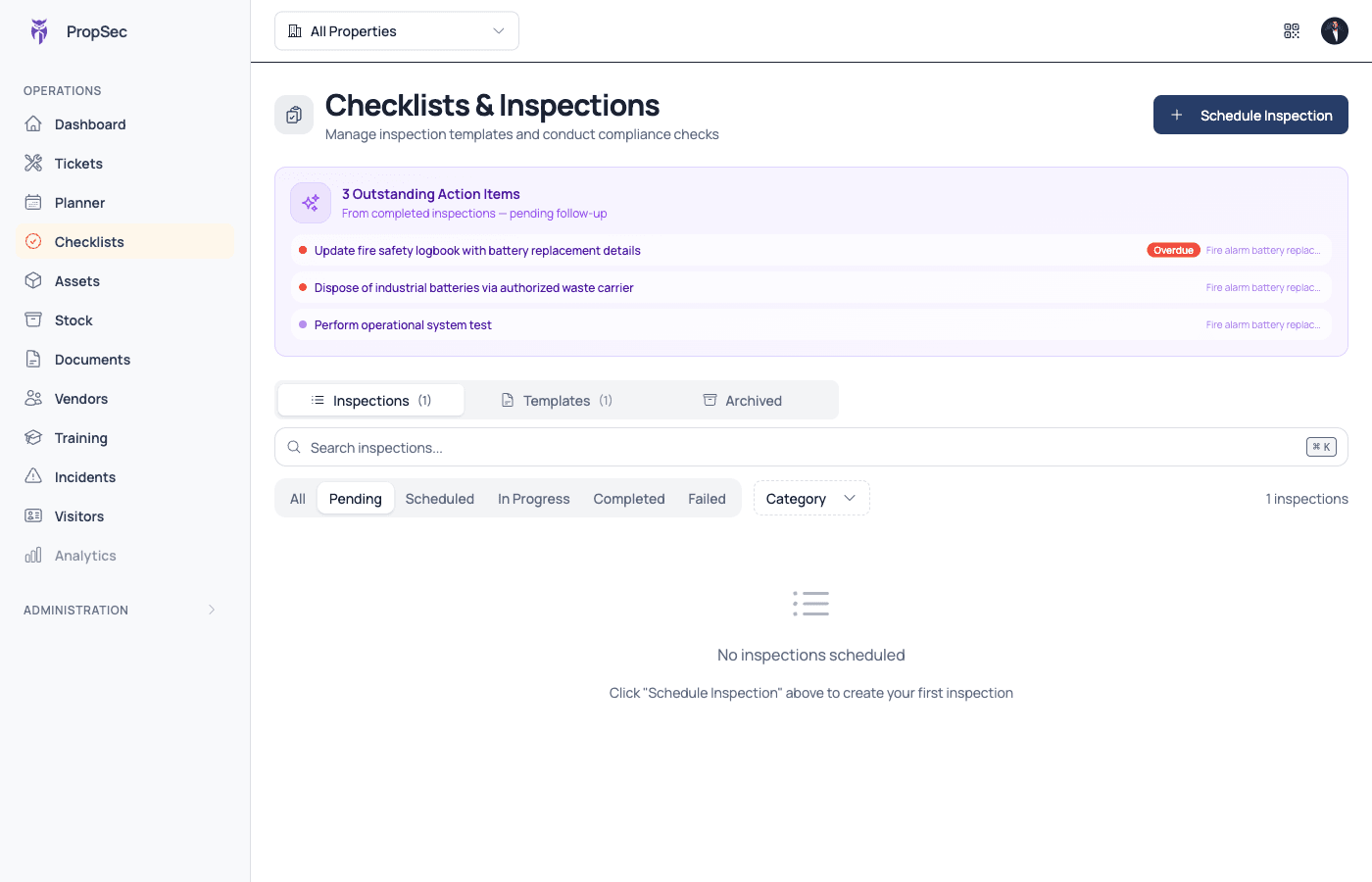 Compliance checklists with photo evidence and audit trails